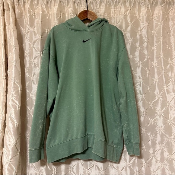 Nike Washed Fleece Hoodie Sweatshirt Jade Green Bleach - Picture 6 of 14